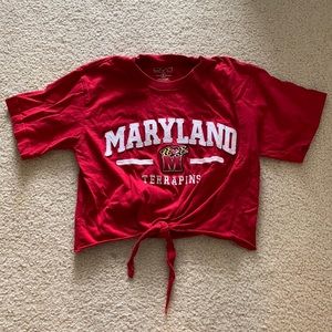 University of Maryland Crop Top Tee Shirt with Tie